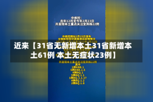 近来【31省无新增本土31省新增本土61例 本土无症状23例】