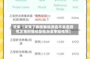 近来【发烧了做核酸检测会不会是阳性发烧时做核酸检测会事阳性吗】