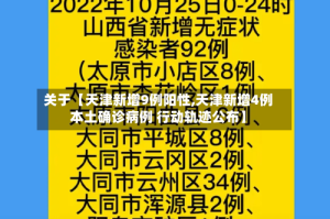 关于【天津新增9例阳性,天津新增4例本土确诊病例 行动轨迹公布】