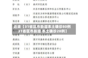 近来【31省区市新增本土确诊80例31省区市新增 本土确诊28例】